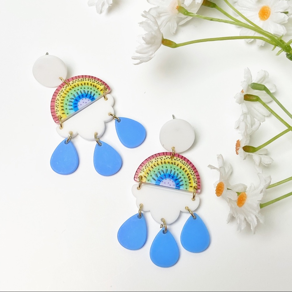 Handmade Resin Rainbow Over The Storm Earrings
